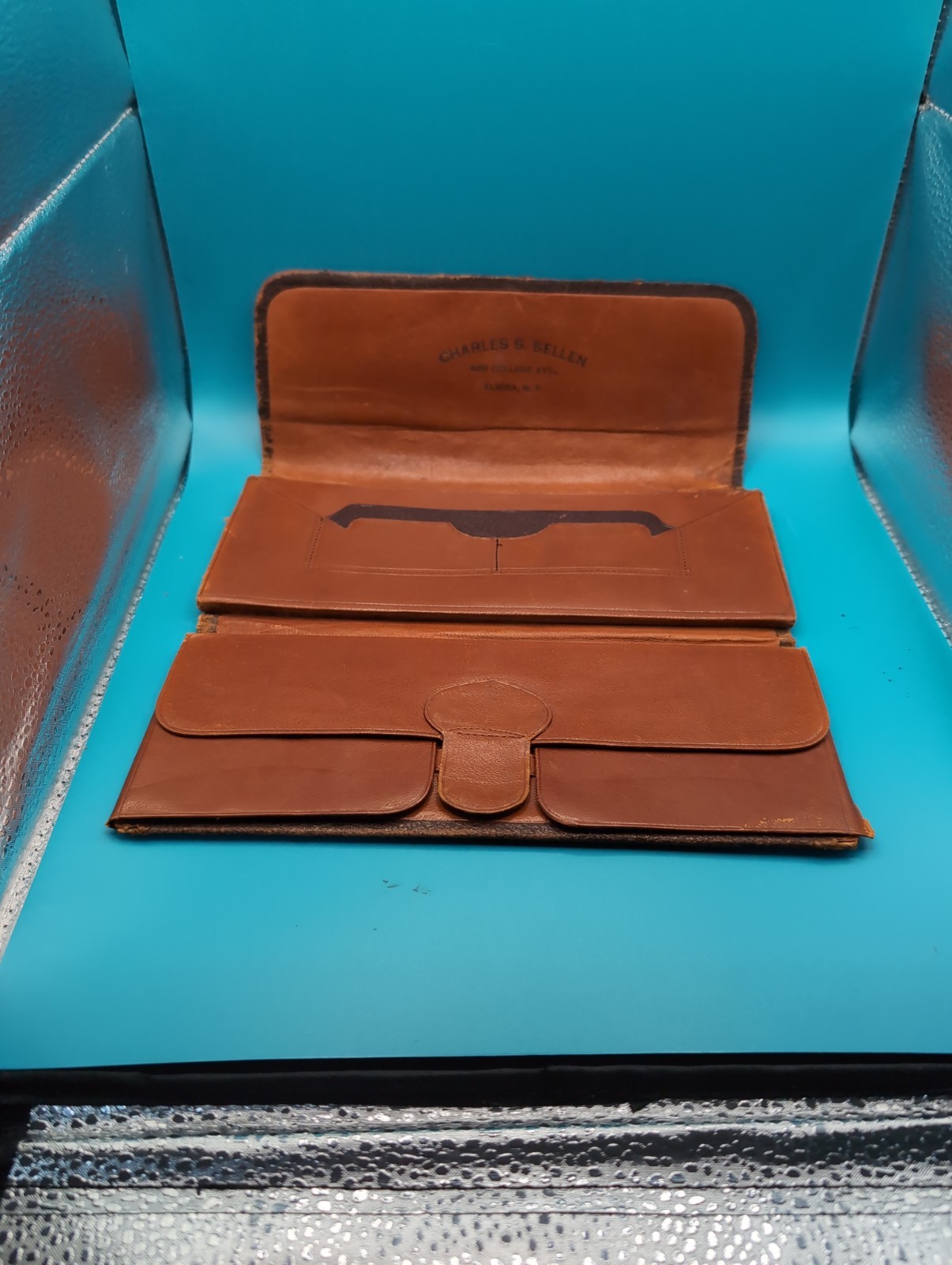 Antique Civil War Era 1800s Brown Leather Long Wallet W/ Paperwork 