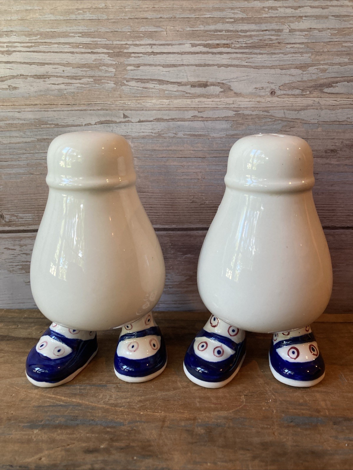 VTG Carlton Walking Ware Salt & Pepper Shakers Blue Shoes Pink Dots Socks