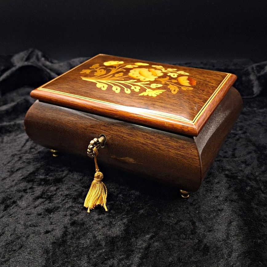 Vintage Italian Inlaid Wood Jewelry Music Box - Sorrento