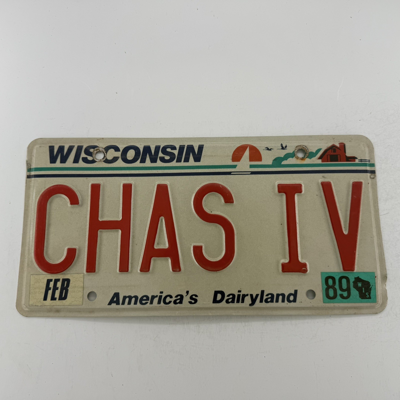 1989 Wisconsin Personalized Auto License Plate CHAS IV 1989 Wisconsin Personalized Auto License Plate CHAS IV