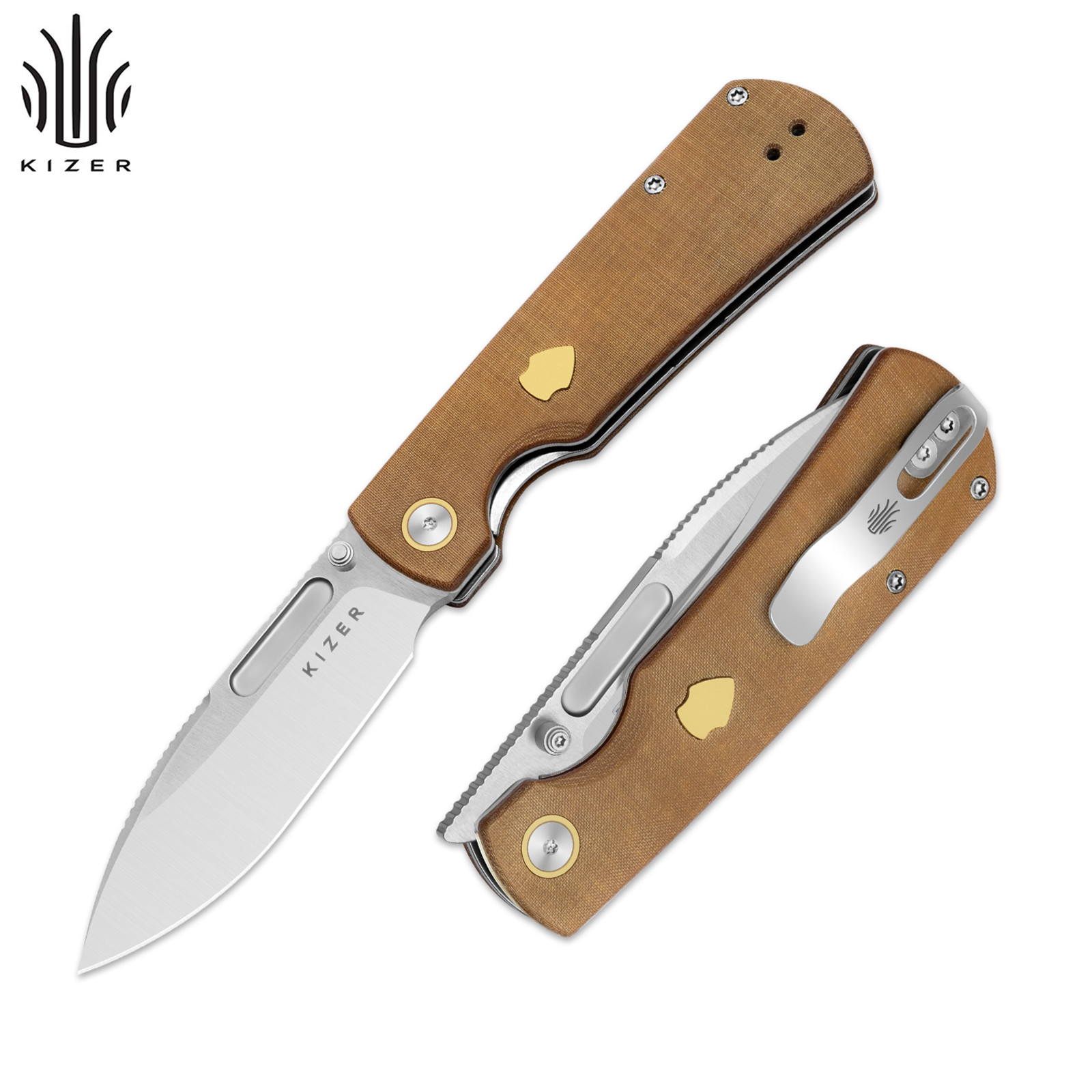 Kizer Retro Folding Pocket Knife Nitro-V Blade Micarta & Brass Handle V4726A1