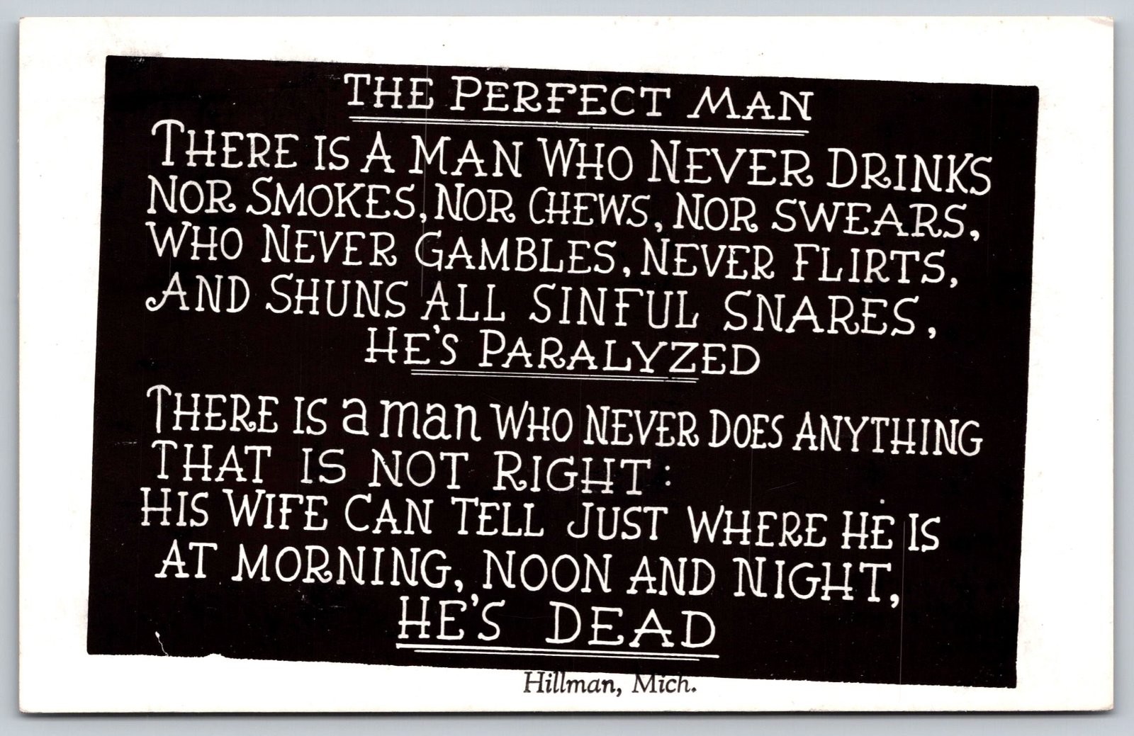 The Perfect Man Humorous Poem Hillman Michigan Charles J Herbert Postcard PC180 The Perfect Man Humorous Poem Hillman Michigan Charles J Herbert Postcard PC180