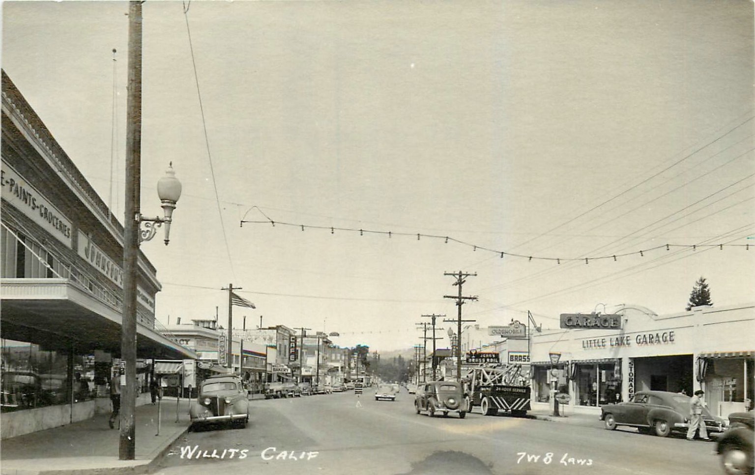 Willits California Main Street RPPC Vintage Cars Little Lake Garage 1940s Willits California Main Street RPPC Vintage Cars Little Lake Garage 1940s