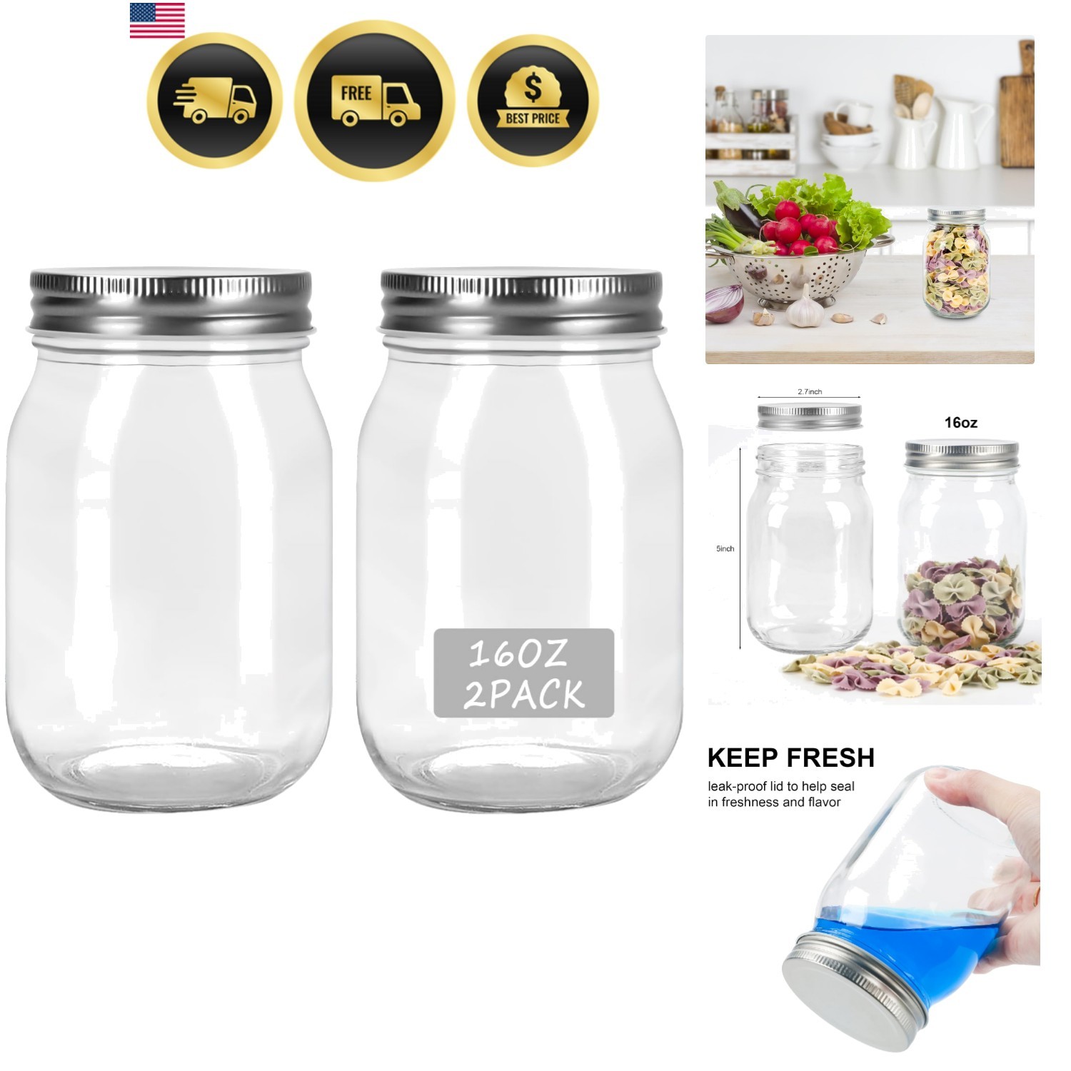 Glass Mason Jars 16oz Clear Set for Food Storage and DIY Projects Glass Mason Jars 16oz Clear Set for Food Storage and DIY Projects