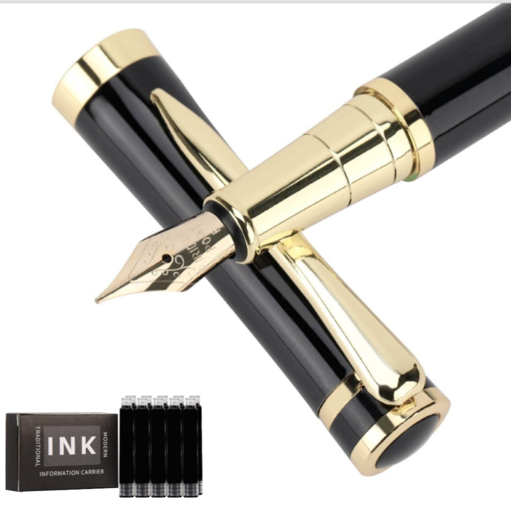 Luxury Fountain Pen FREE Case Business Writing Gift Ink Black Luxury Fountain Pen FREE Case Business Writing Gift Ink Black