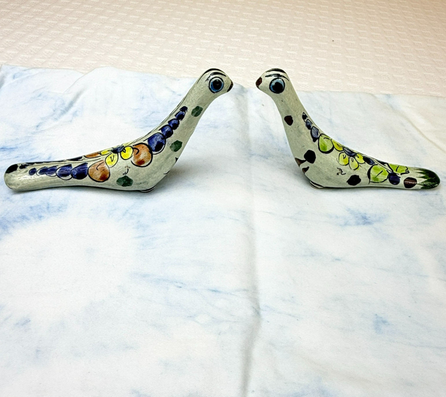 Vintage Tonala, Mexico Pottery Birds PAIR Hand Painted Folk Art Figurines 1970s Vintage Tonala, Mexico Pottery Birds PAIR Hand Painted Folk Art Figurines 1970s