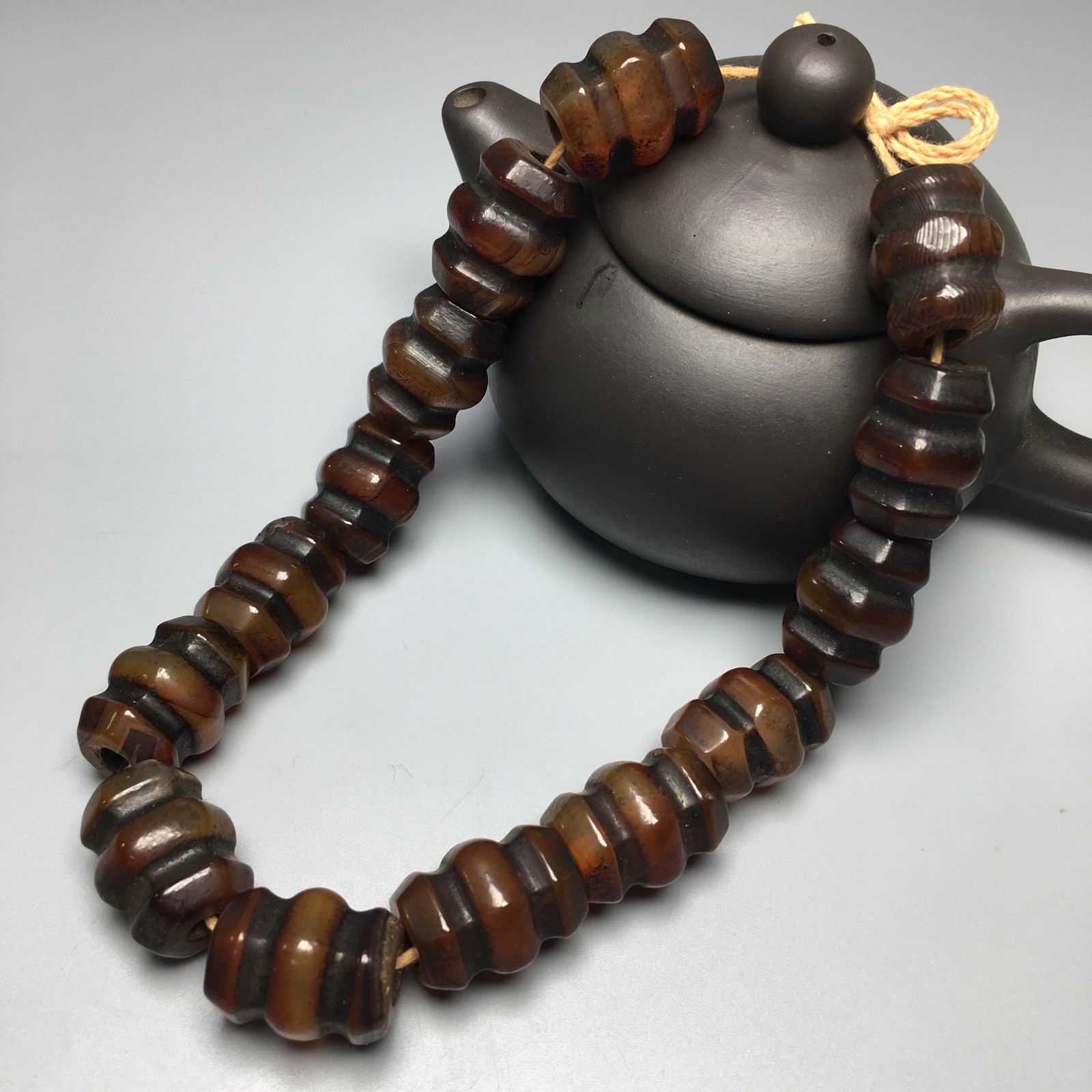 Natural Banded HighOil Patina Old Agate Necklace Antique Vintage CollectibleB556