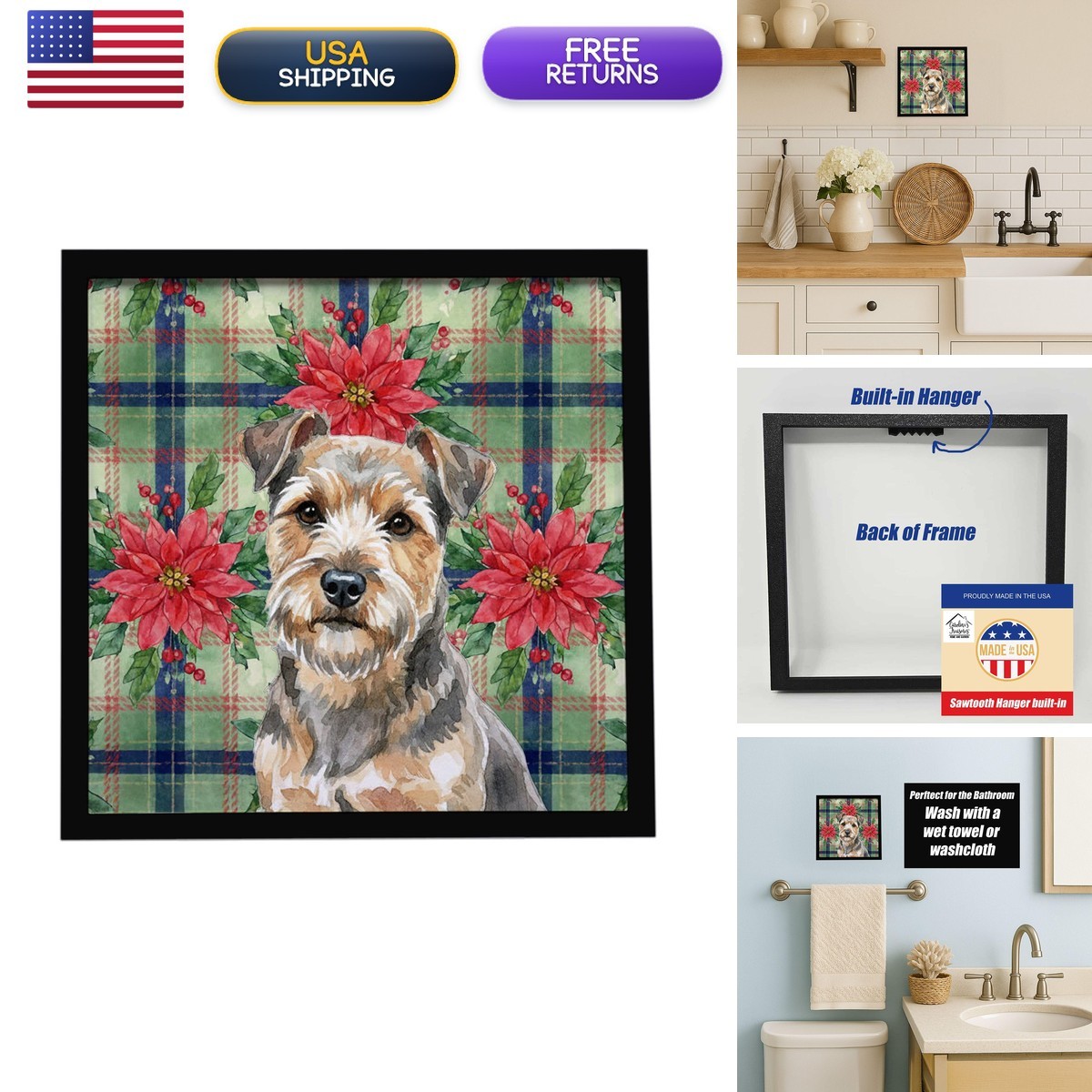 Caroline's Treasures Norfolk Terrier Christmas Poinsettias Framed Metal Print