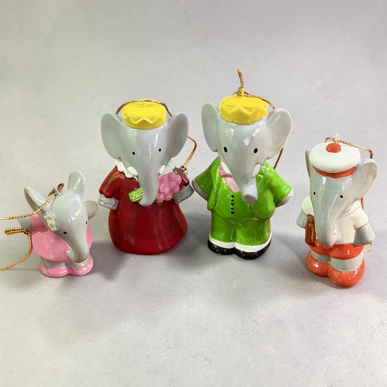 Rare Vintage 1979 Schmid King Babar Queen Celeste & Children Ornaments Set Of 4