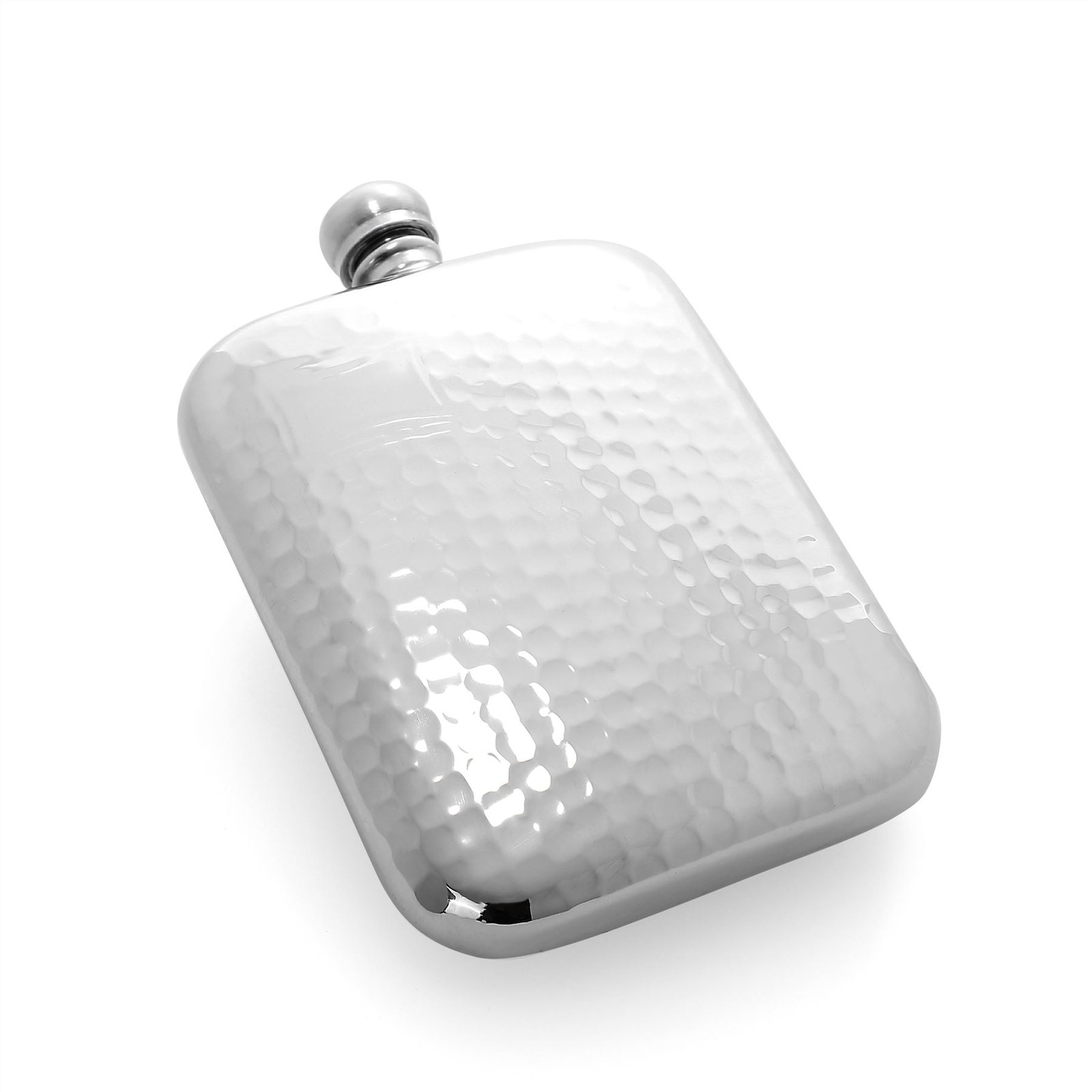 5oz Handmade Pewter Hammered Hip Flask with Plate