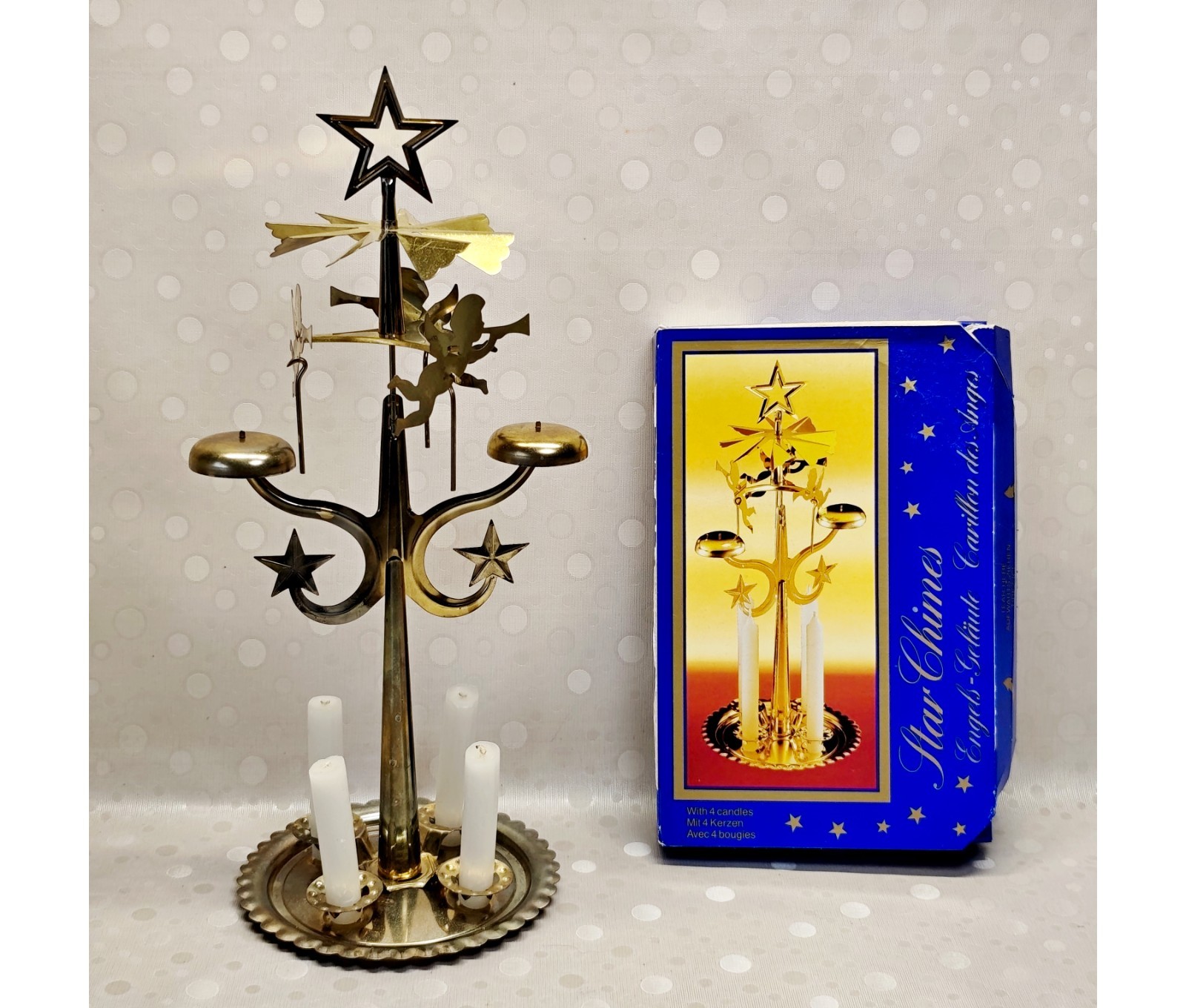 Vintage Swedish Angel Chimes Brass Christmas Carousel Star Chimes Sweden Box Vintage Swedish Angel Chimes Brass Christmas Carousel Star Chimes Sweden Box