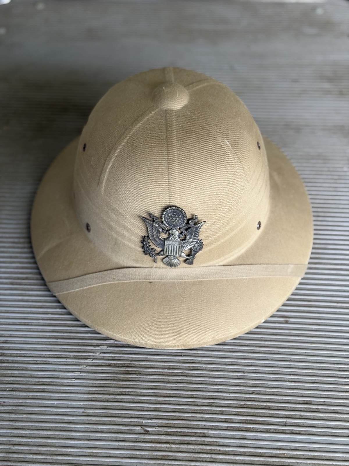 WWII US Army Officer Pith Helmet Hawley Products 1943 Eagle Insignia Vintage
