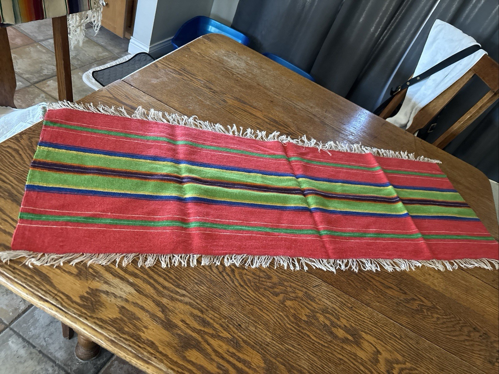 Vintage Traditional Handmade Striped Wool Red Table Runner