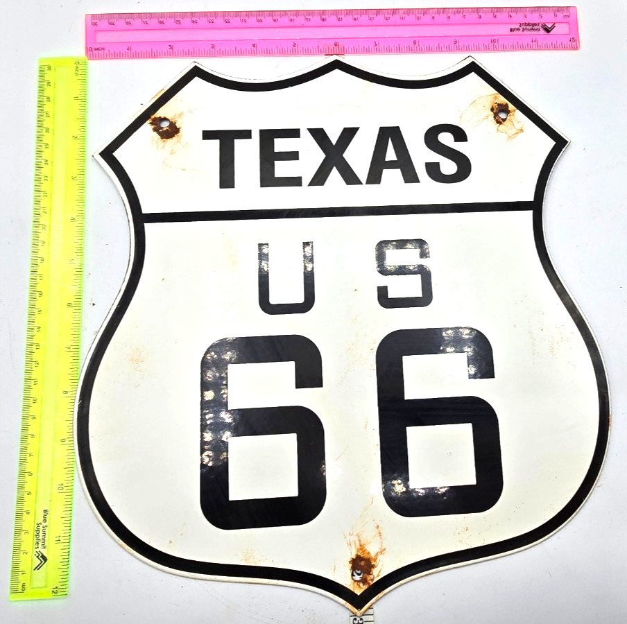 ROUTE 66 TEXAS US VINTAGE  PORCELAIN METAL FLAT HIGHWAY 13