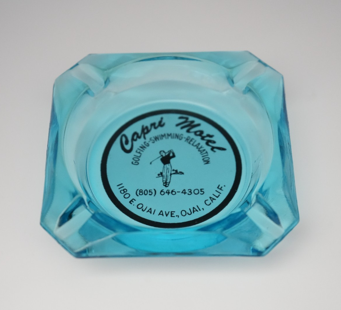 Vintage Marketing Ashtray Motel Capri Ojai California CA Golfing RARE BLUE GLASS Vintage Marketing Ashtray Motel Capri Ojai California CA Golfing RARE BLUE GLASS