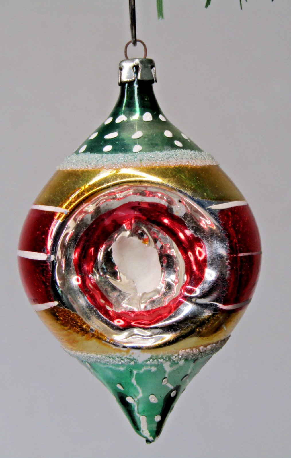 Vintage Glass Multi Indent Mica DOTS Embossed DROP Christmas Ornament Germany