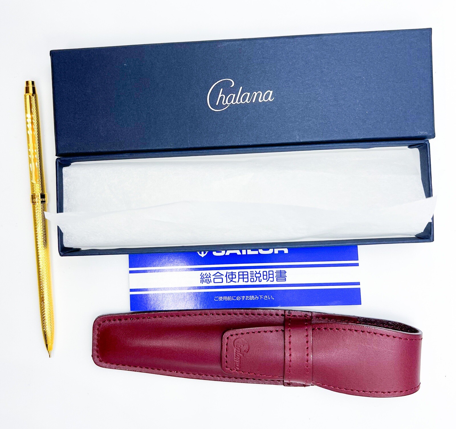 New SAILOR Chalana Mechanical Pencil Gold Plated Leather Case & Box Set Lead