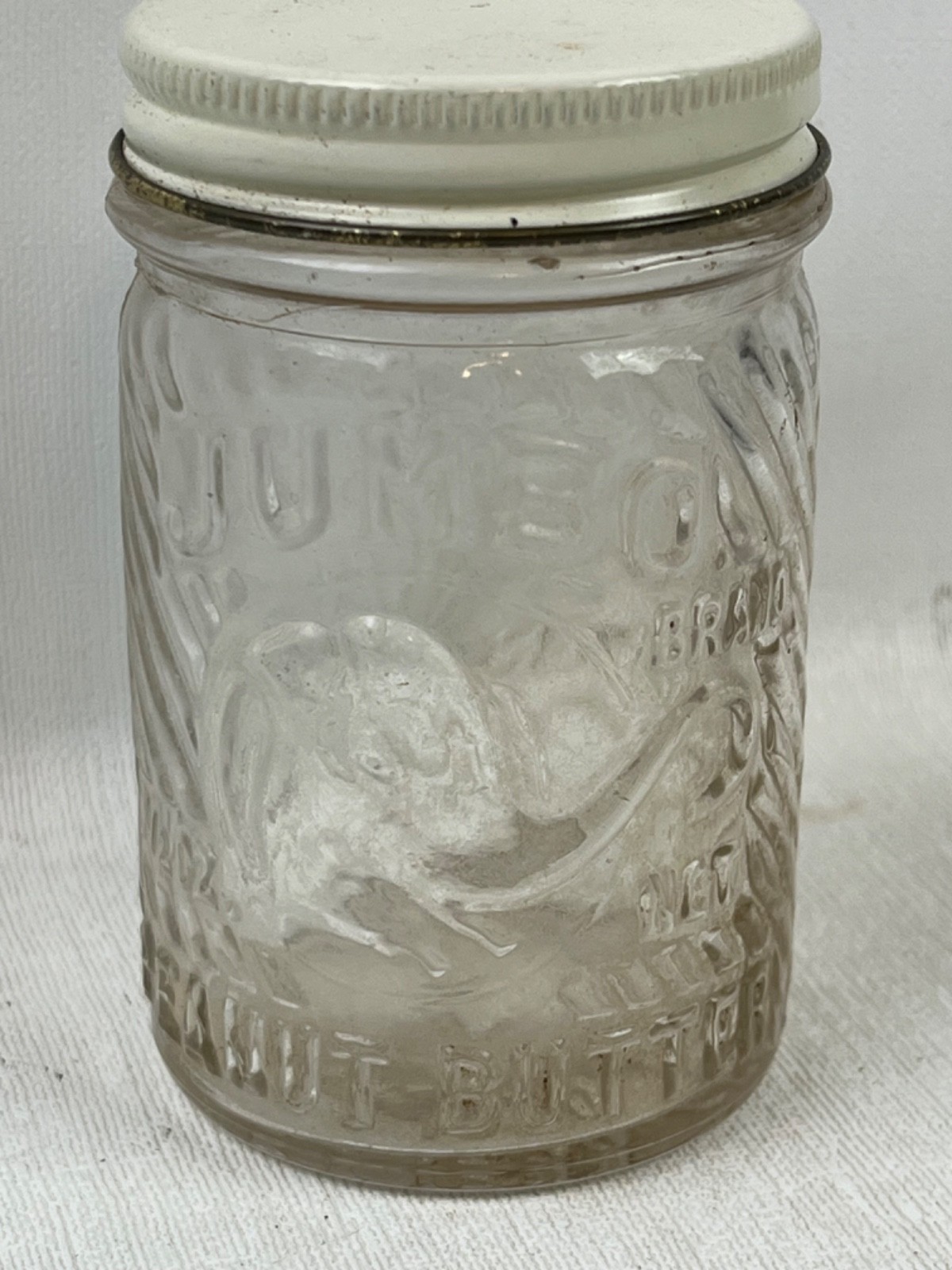 Vintage JUMBO PEANUT BUTTER JAR 3 1/2 OZ RARE VERY SMALL Pat\'d June 24,1930