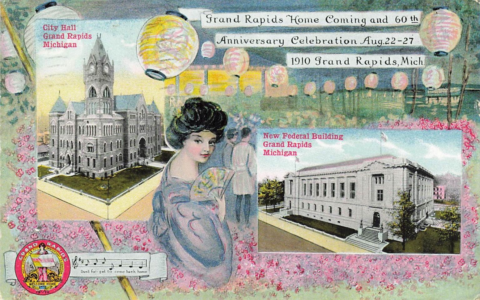 1910 Grand Rapids MI Home Coming 60th Anniversary City Hall Federal Building 1910 Grand Rapids MI Home Coming 60th Anniversary City Hall Federal Building