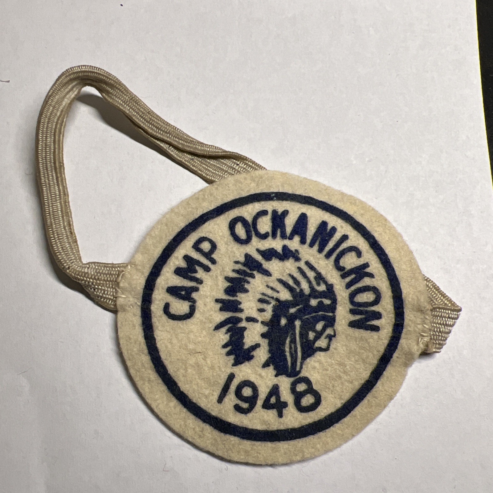 RARE Vtg 1948 CAMP OCKANICKON Arm Felt Camp Patch Boy Scout BSA Indian Logo RARE Vtg 1948 CAMP OCKANICKON Arm Felt Camp Patch Boy Scout BSA Indian Logo