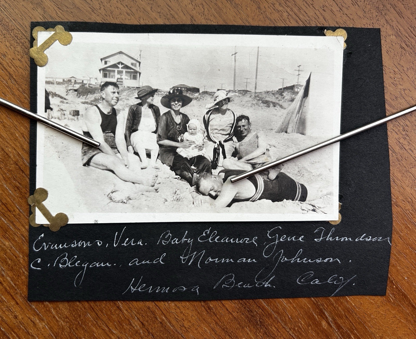 Antique 1919 Family at Hermosa Beach Calif Houses Cottages Vintage Photo