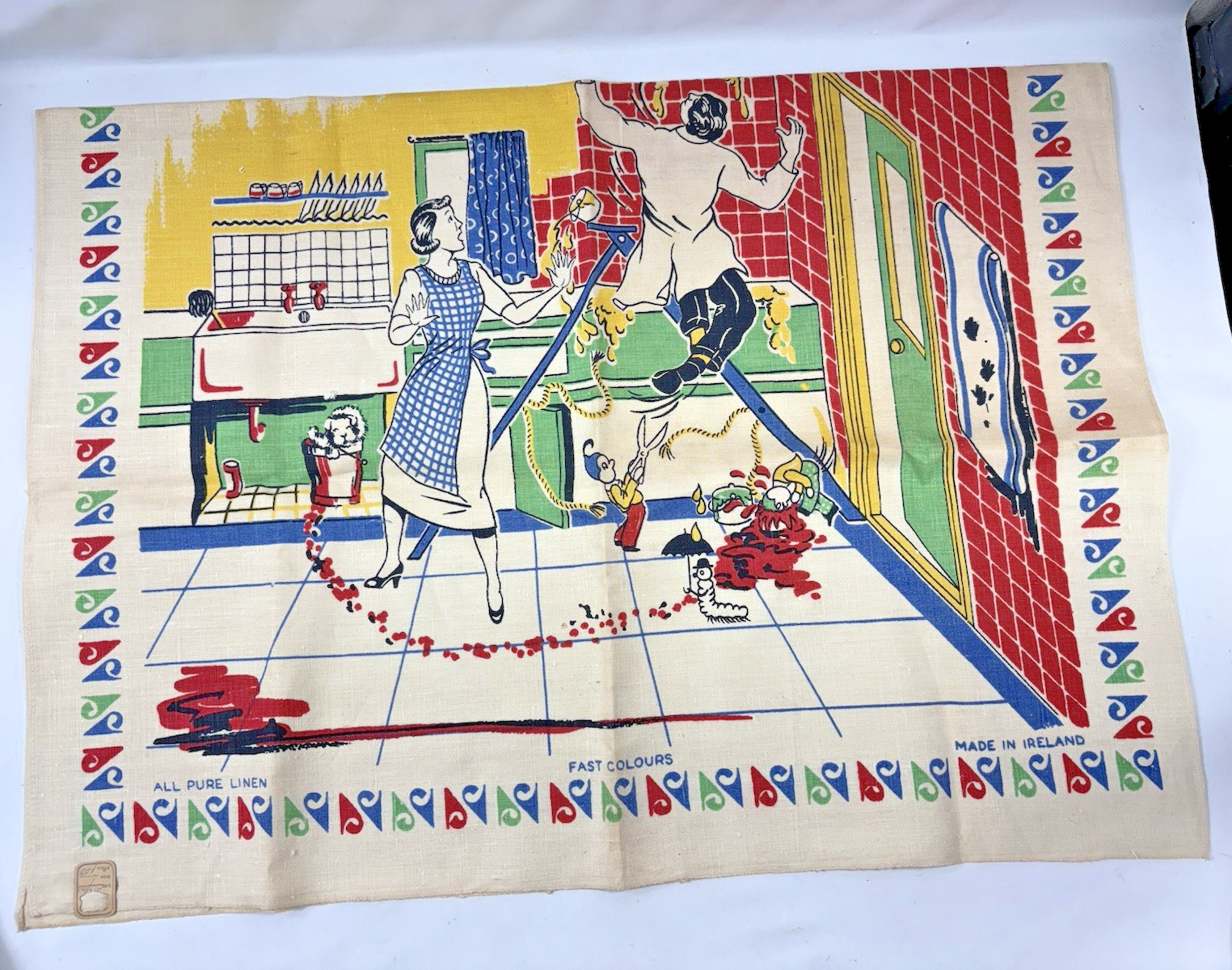 VTG 50s 60s Linen Dish Tea Towel Kitsch Mid Century MCM VTG 50s 60s Linen Dish Tea Towel Kitsch Mid Century MCM