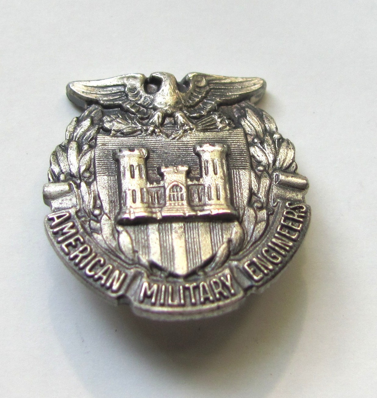 Vintage Sterling Silver WWII American Military Engineers Screw Back Pin