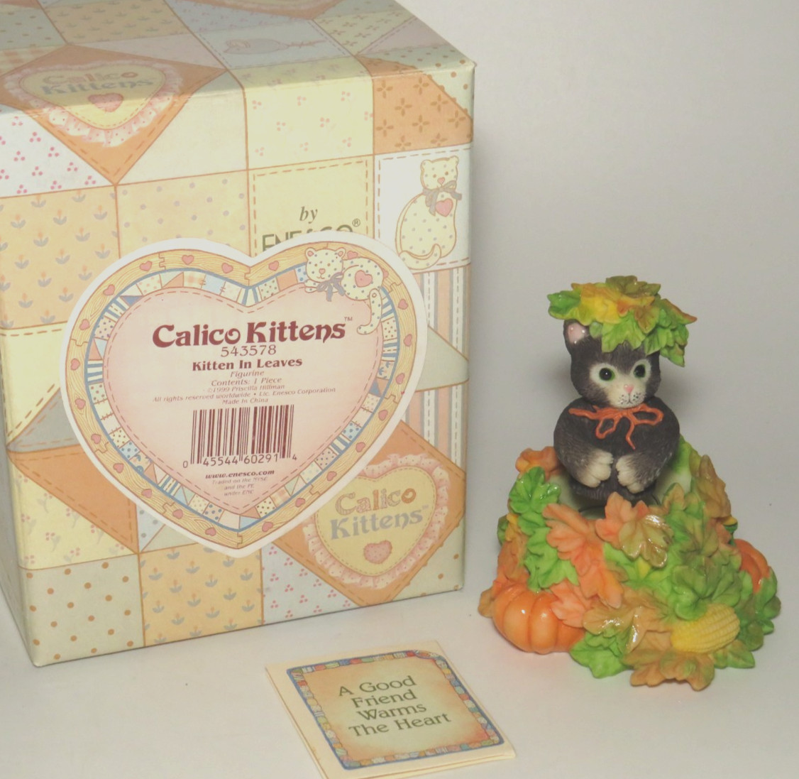 Kitten In Leaves 2000 Enesco Calico Kittens Bobble 543578 - Box