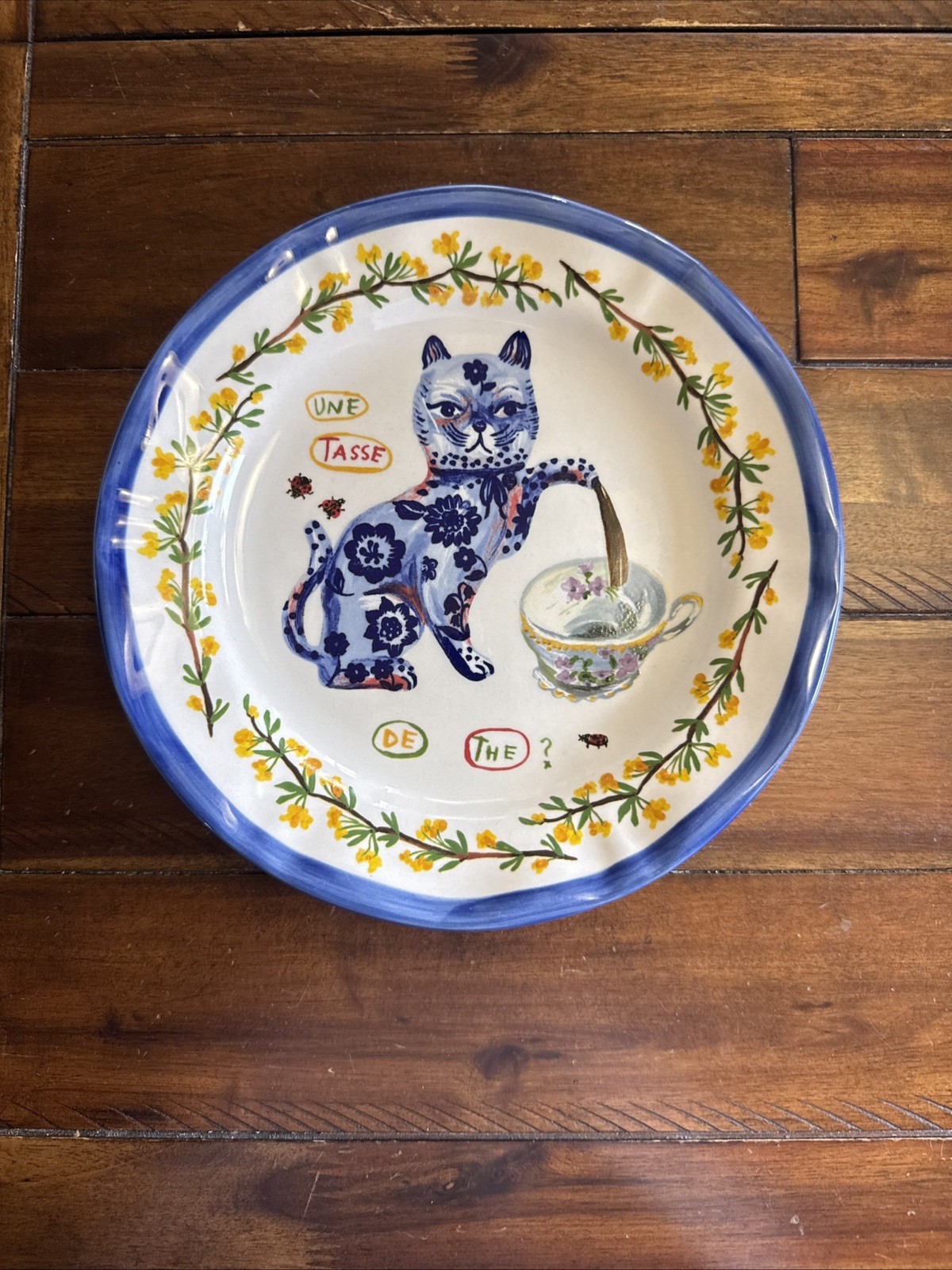 3-Anthropolgie Nathalie Lete Charmante Blue Cat Tea Pot Ceramic Dinner Plate 10\