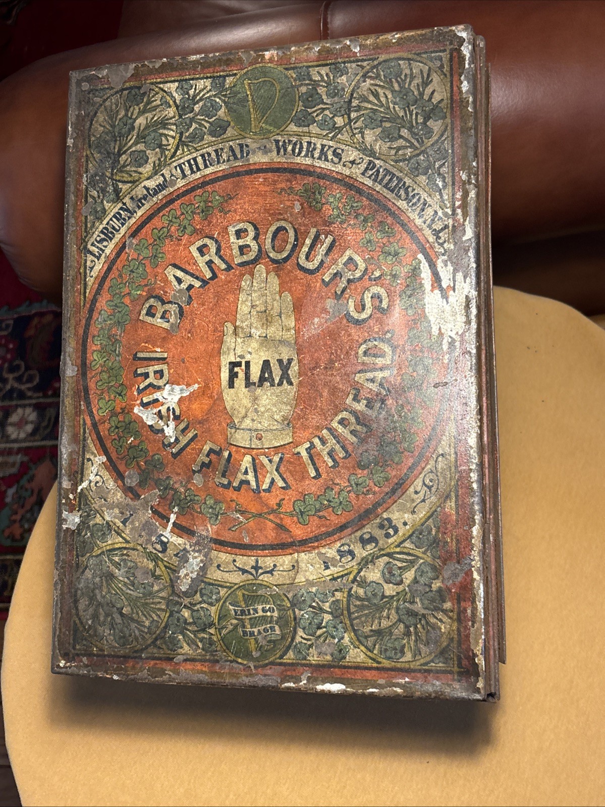 Antique 1883 Barbour\'s Irish Thread Flax Tin Country Store Paterson NJ Scarce
