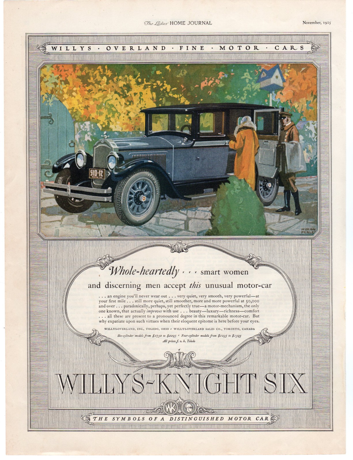 1925 Willys-Knight Six Car Ad Art Deco Era Motor Vehicle Flapper Women Auto