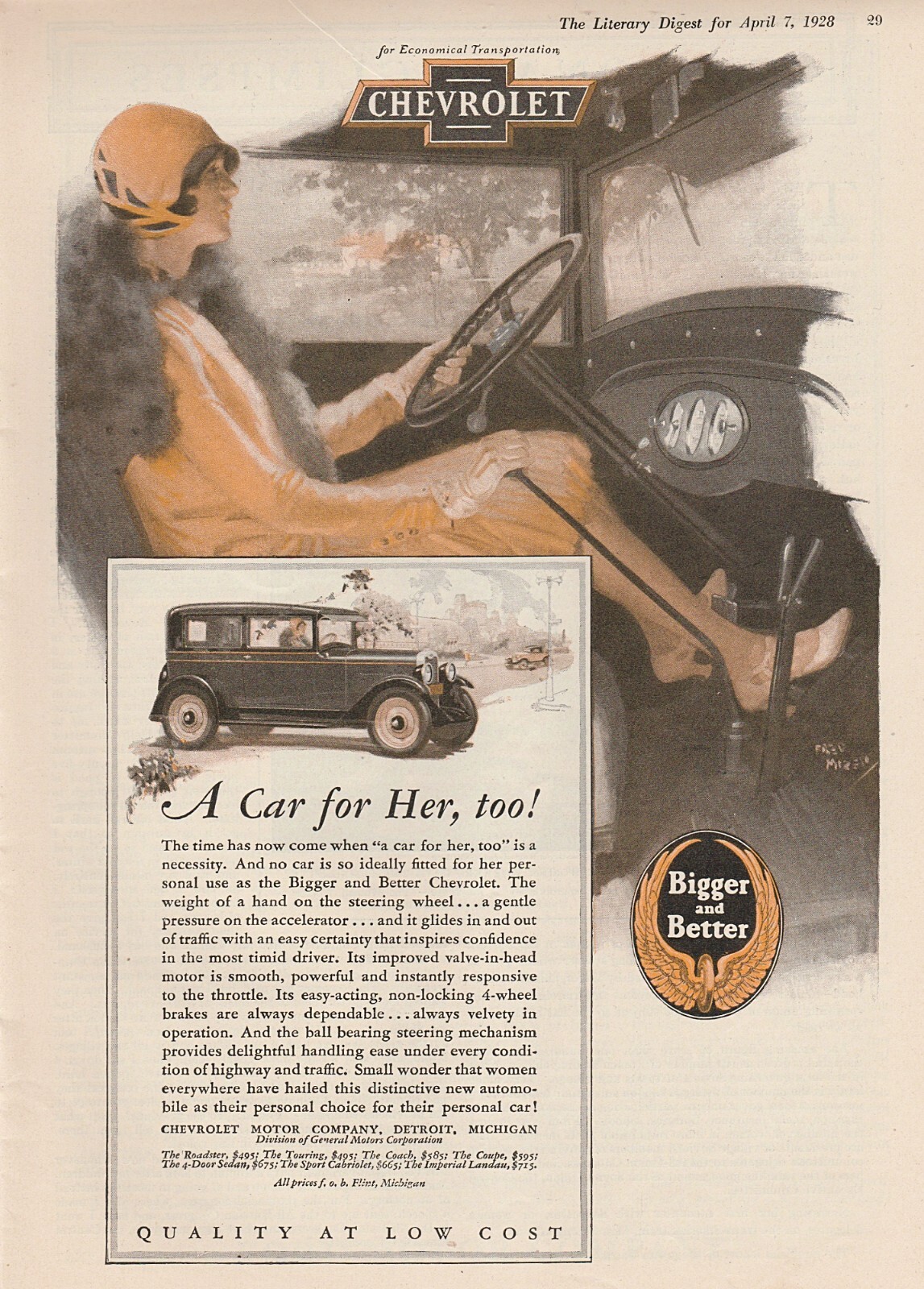 1928 Chevrolet Flapper Girl A Car For Her Too COLOR Original Gilded Age Print Ad