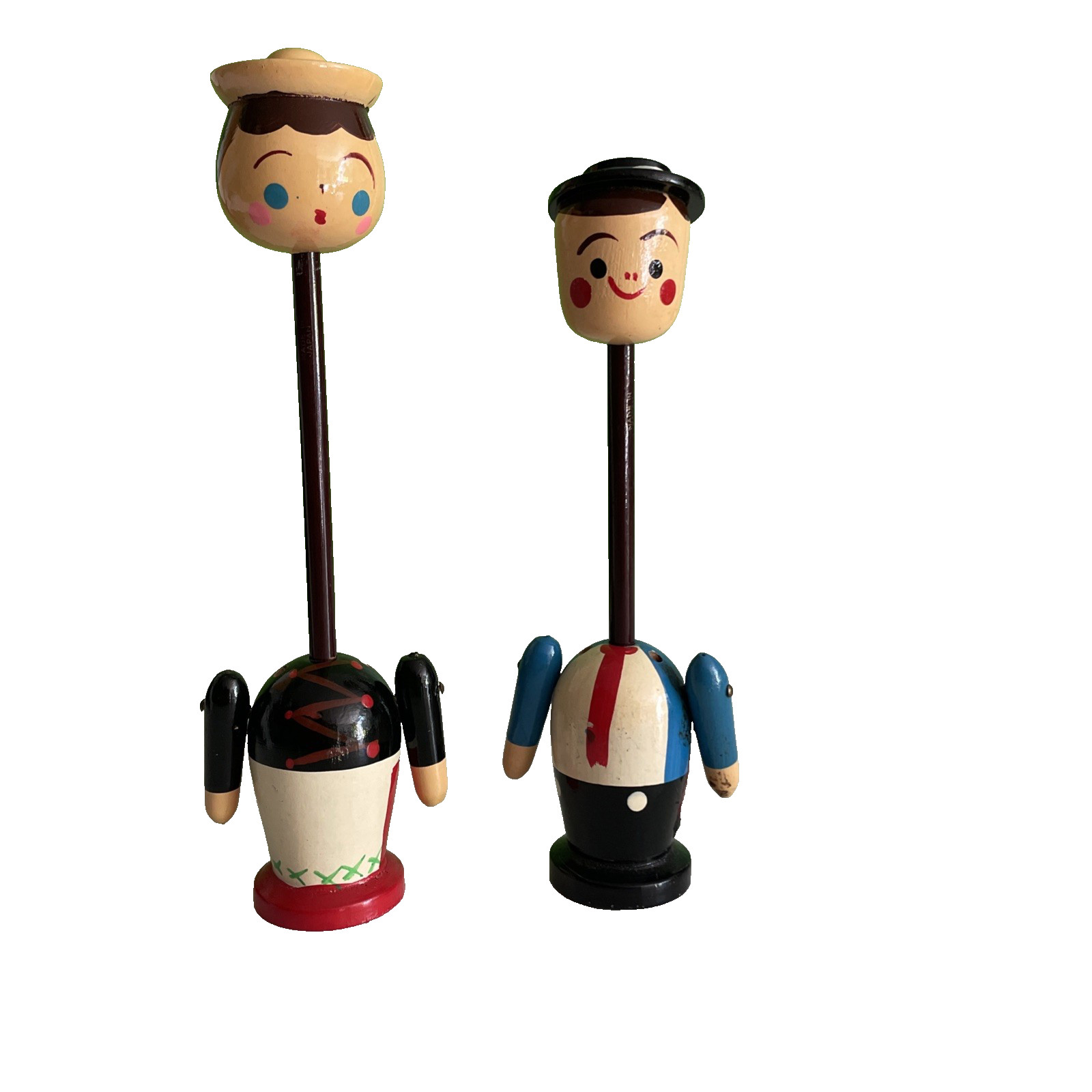 Vintage Wooden MAN & WOMEN SET Pencil With Sharpener toy RARE - MADE IN JAPAN