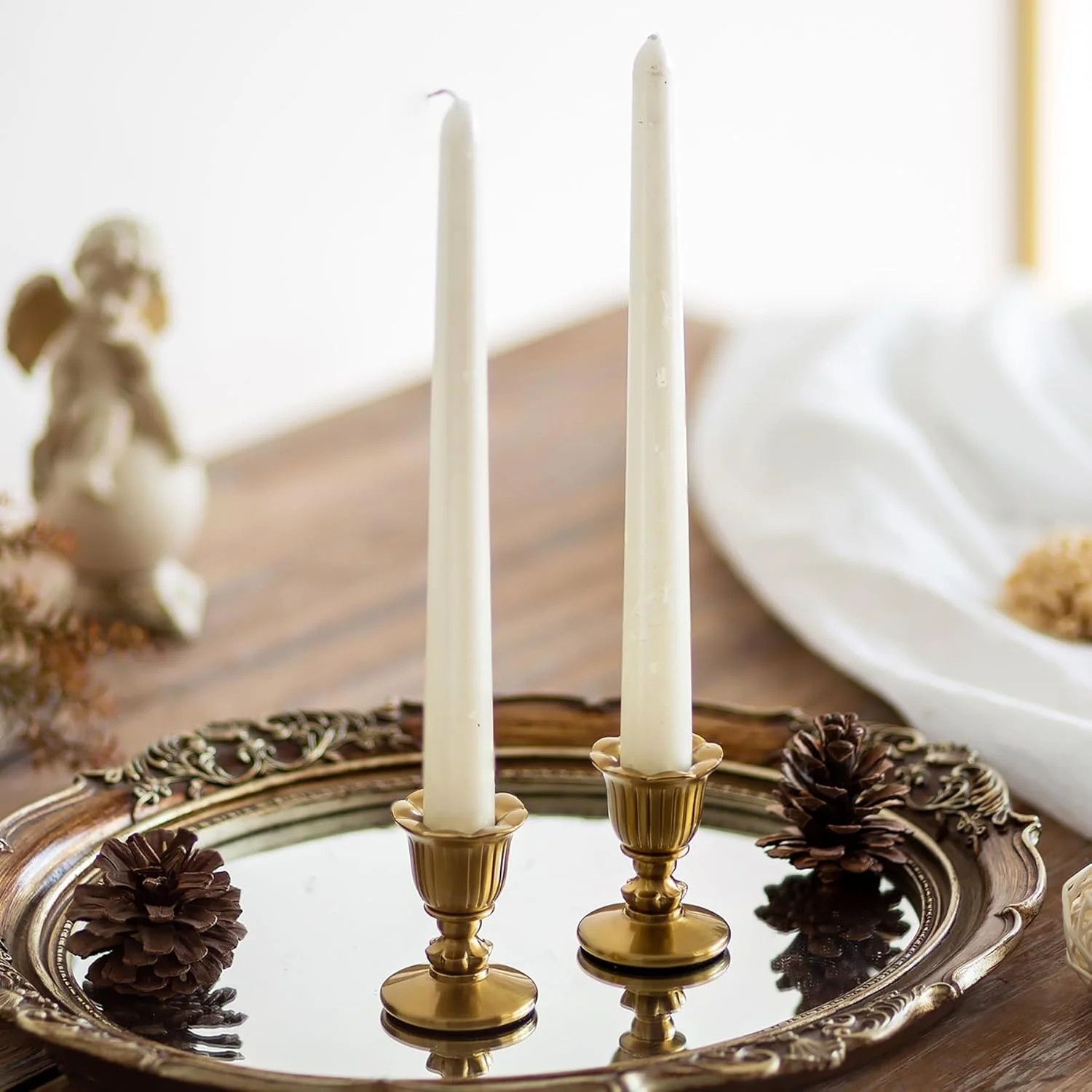 Romadedi Gold Candlestick Candle Holders, Brass Color, Pack of 2