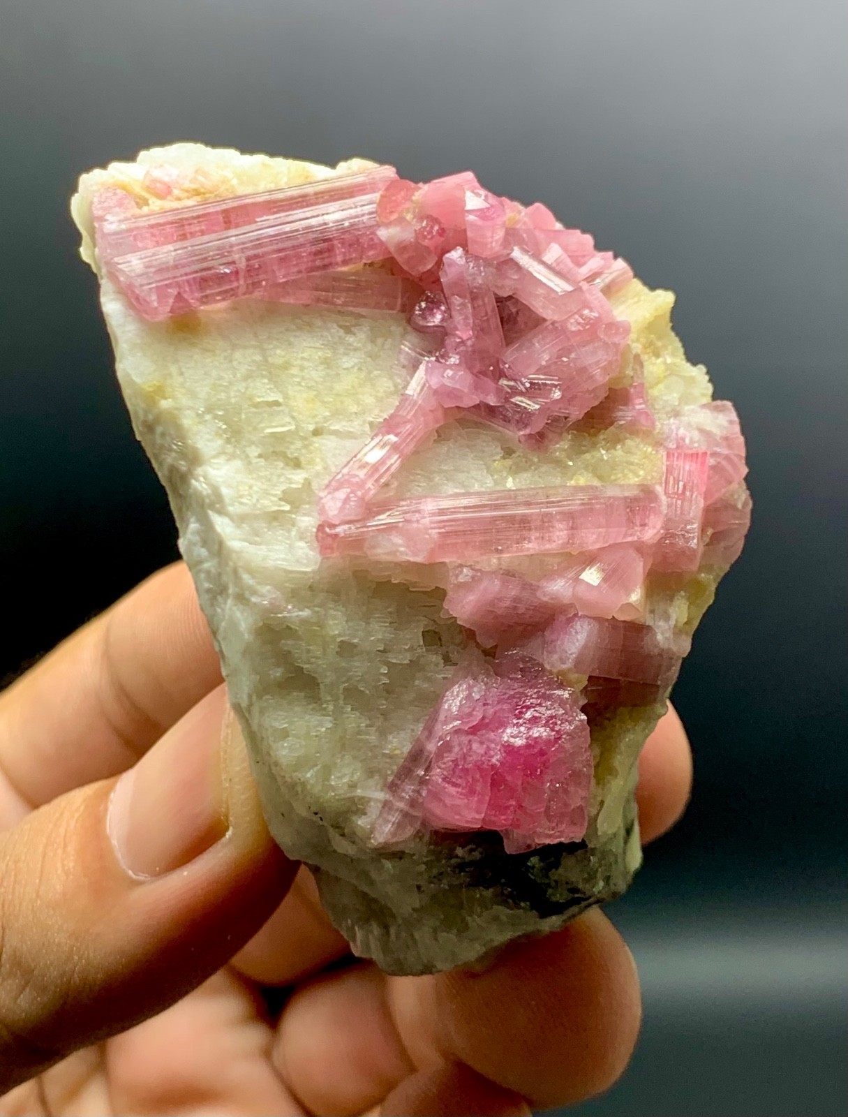100 Gm Natural Pink Tourmaline Crystals on Matrix Fledspar—Afghanistan