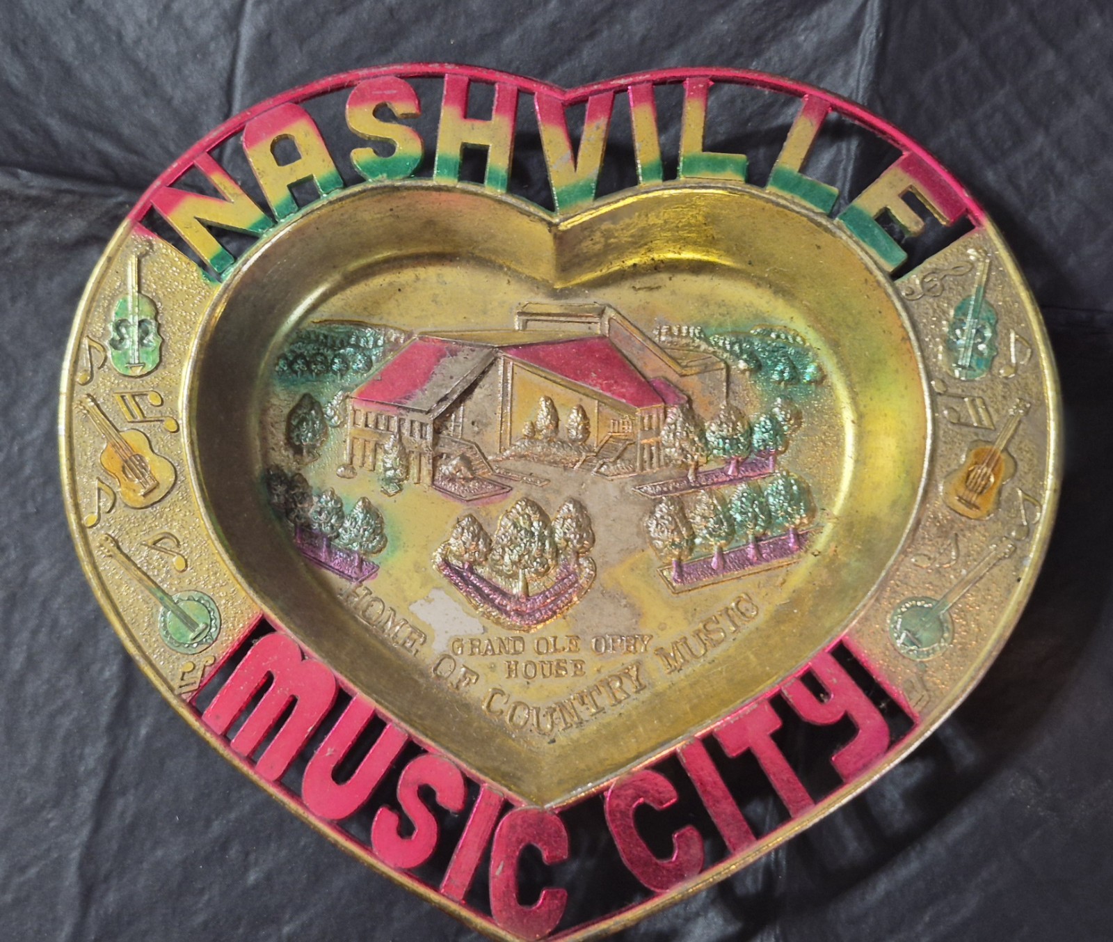 Vintage Metal  Ashtray Nashville Tenn Music City Collectables Japan MCM