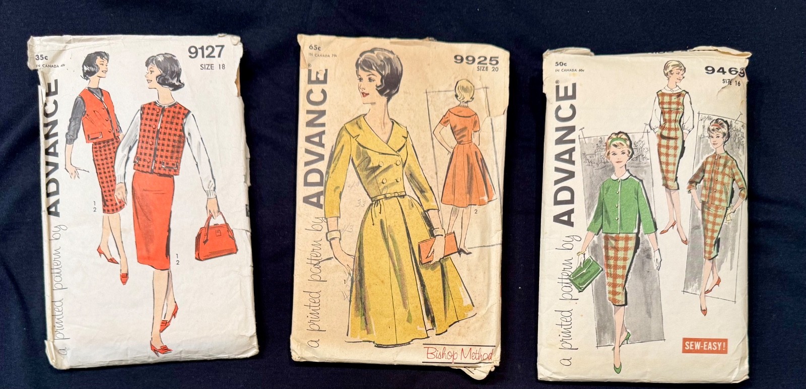 VTG Advance Pattern Lot 9127 9463 9925 Sz 16 18 20 Dress Skirt Jacket c1960