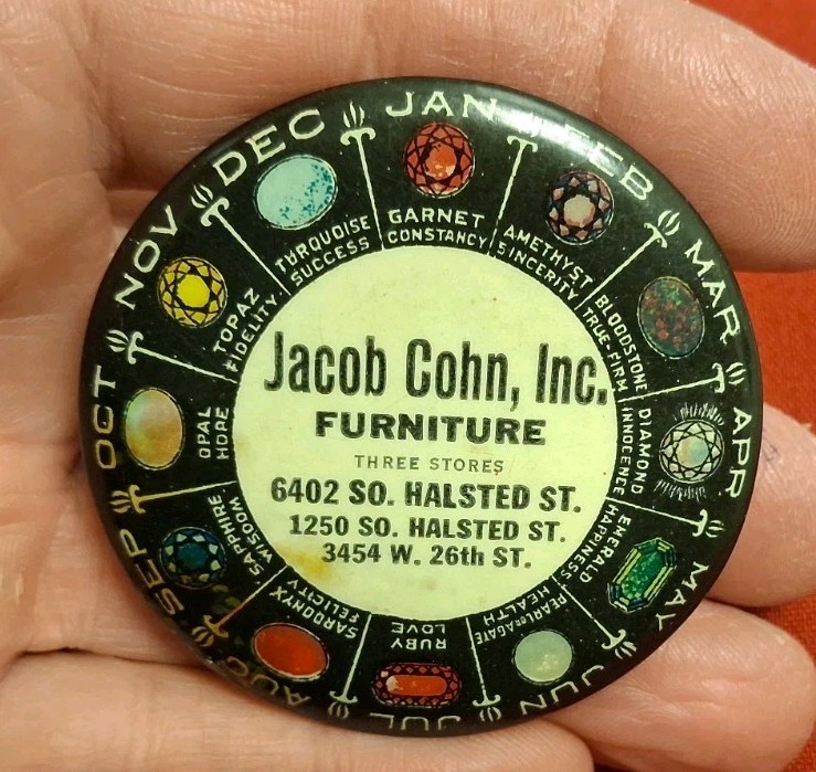 Vintage Cohn's Furniture 1920s Era Chicago Birthstone Celluloid Pocket Mirror Vintage Cohn's Furniture 1920s Era Chicago Birthstone Celluloid Pocket Mirror