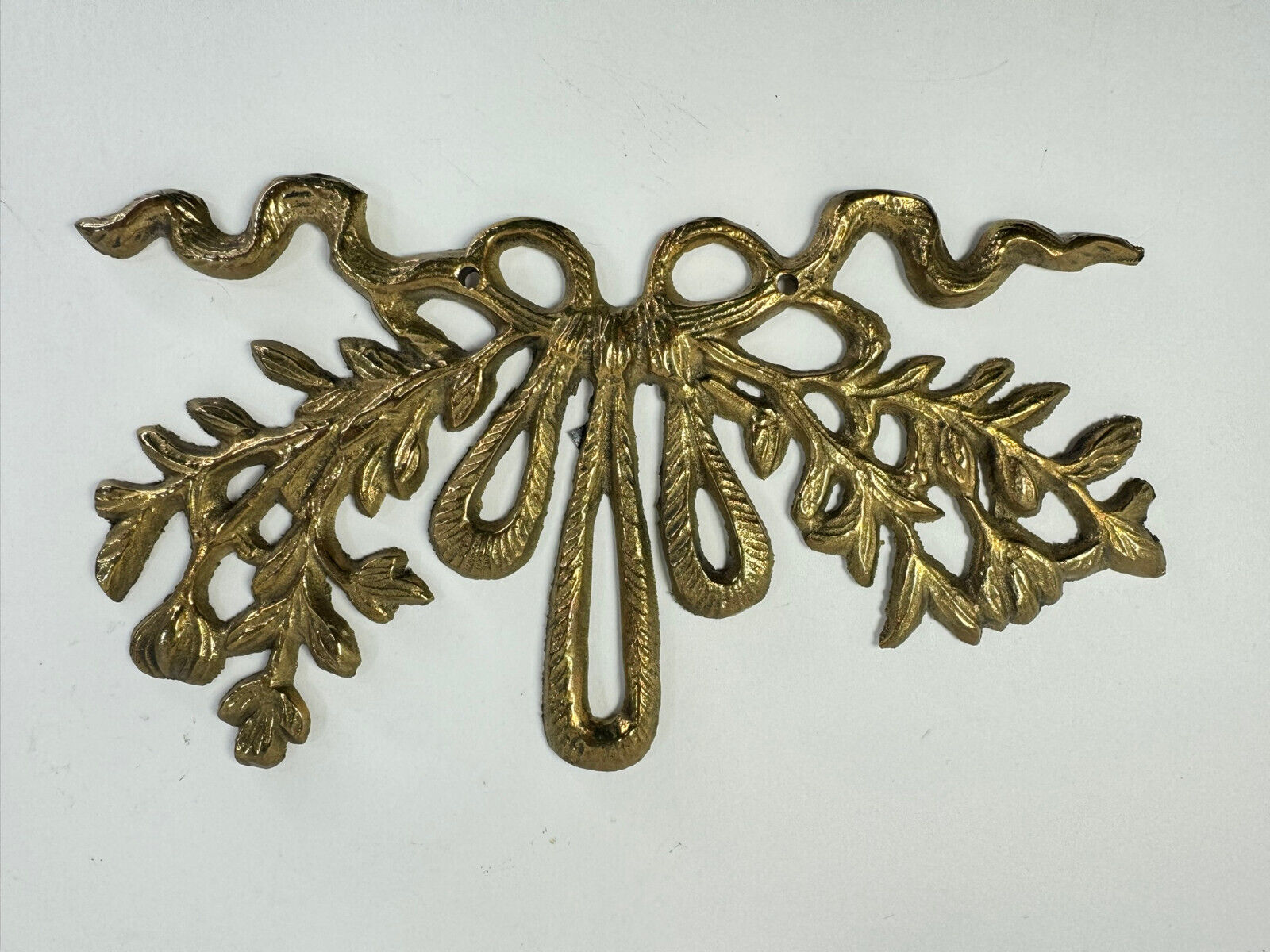 Vintage Brass Wall Mounted Plaque Ribbon Bow  #2