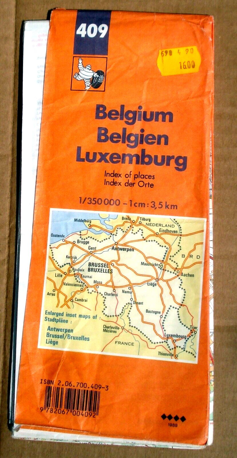 Michelin 409 Map of Belgium / Luxemburg Vtg 1989 Road Regional