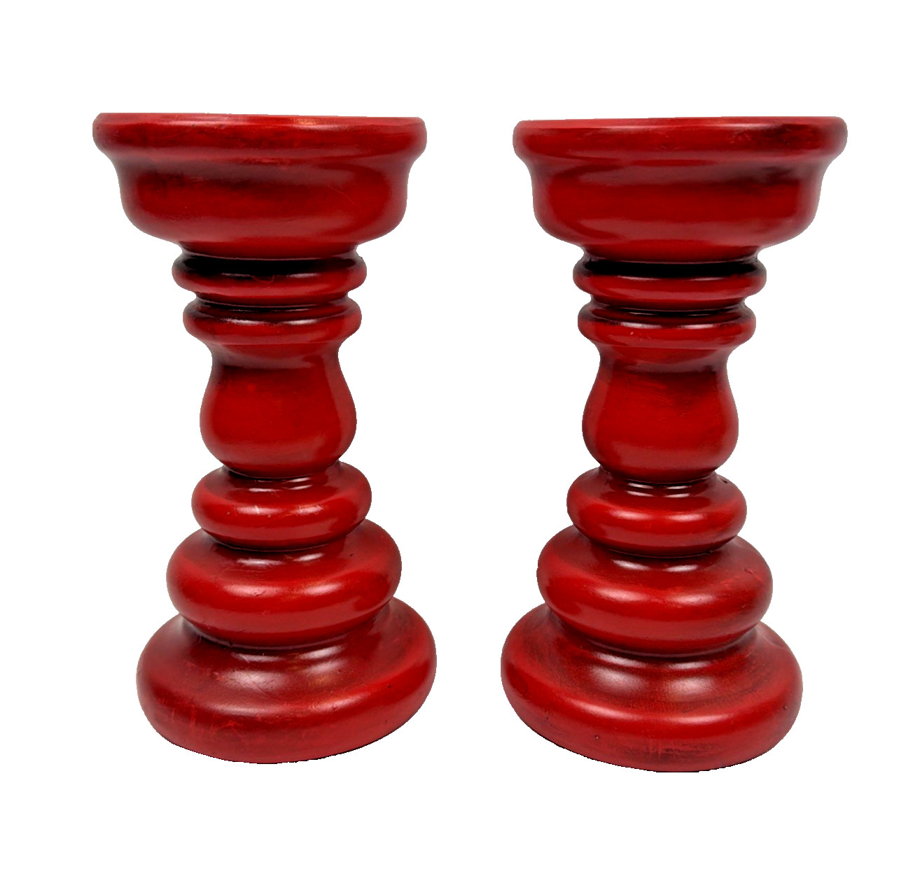Vintage Red Ceramic Pillar Candle Holders Set 2 8 inch Pedestal Japan