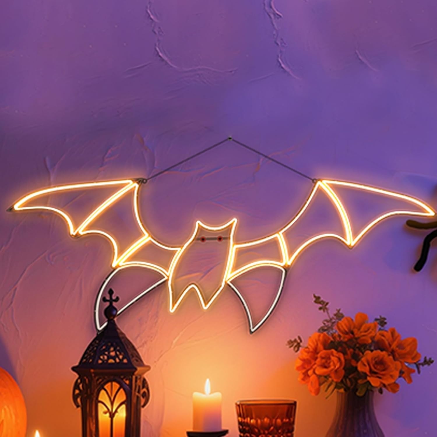 Big Halloween Bat LED Neon Light Decoration, Plug-in Night Light Easy to Store