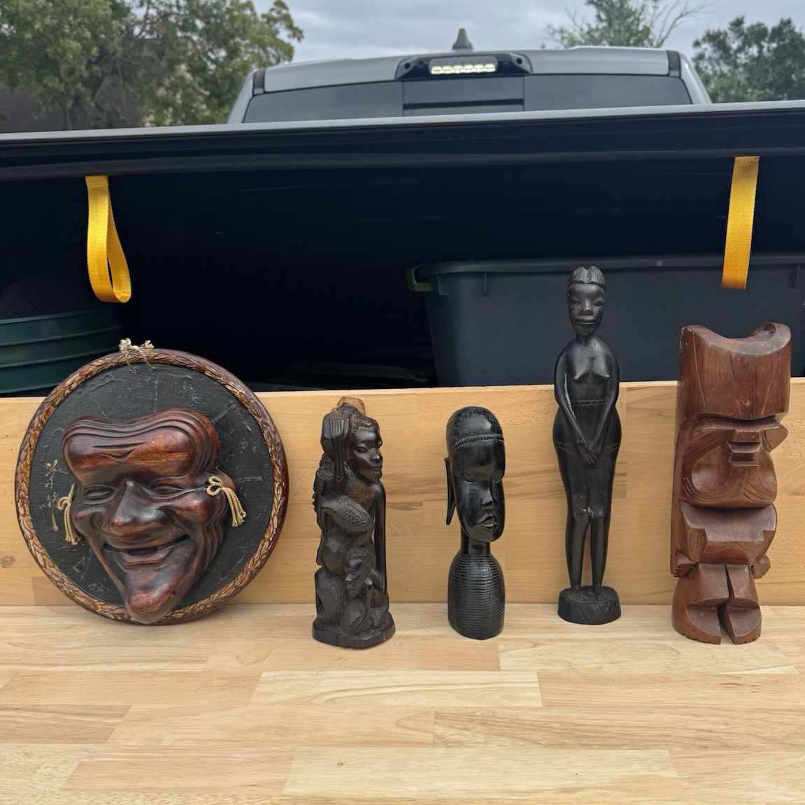 Besmo Handmade African Hand Carved Kenya Wood Carvings Figurines & Mask Lot