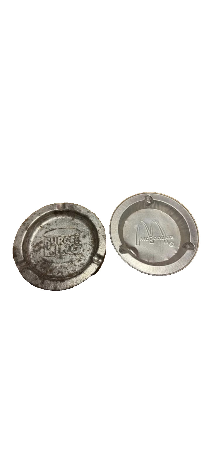 Vintage McDonald\'s Burger King Metal Tin Ashtray Lot of 2 Fast Food Advertising