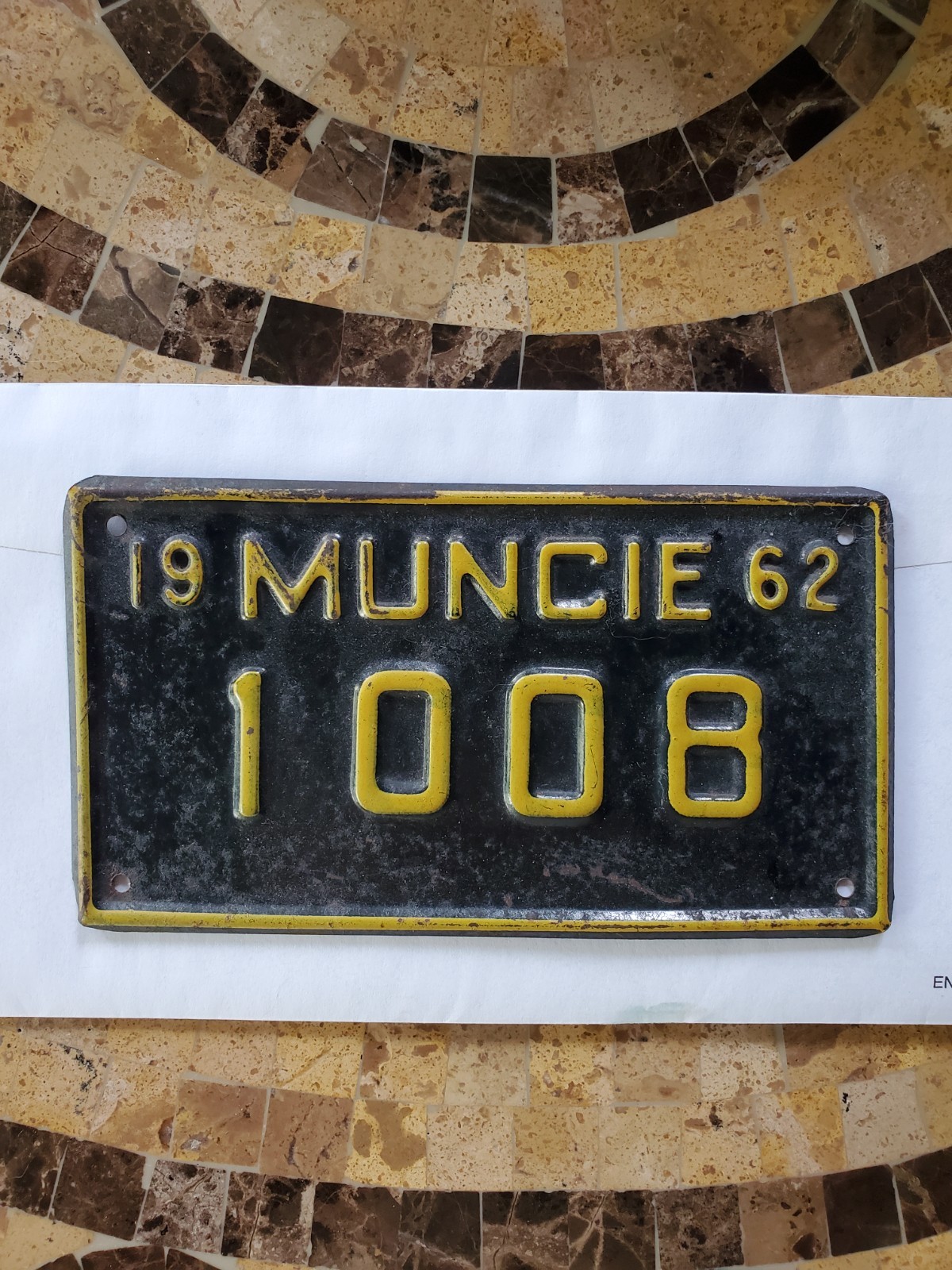 vintage 1962 MUNCIE INDIANA Bicycle license plate #1008