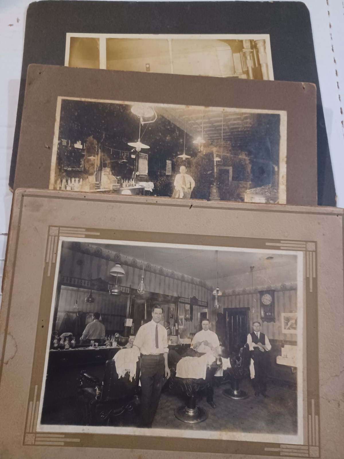 Lot Of 3 Antique Barbershop photographs, occupational photos