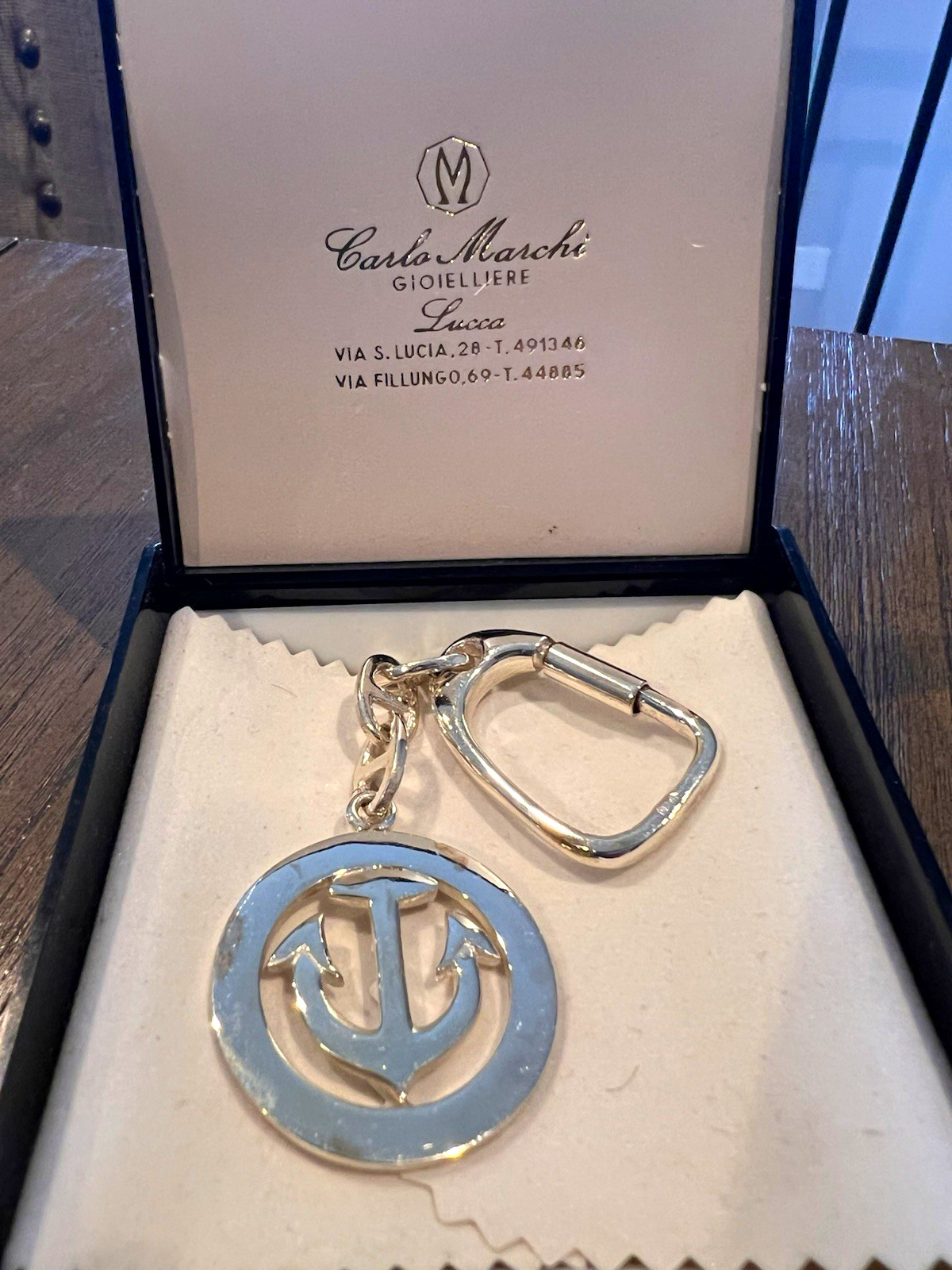 Carlo Marchi Sterling Silver 925 Anchor Carabiner Keychain In Box