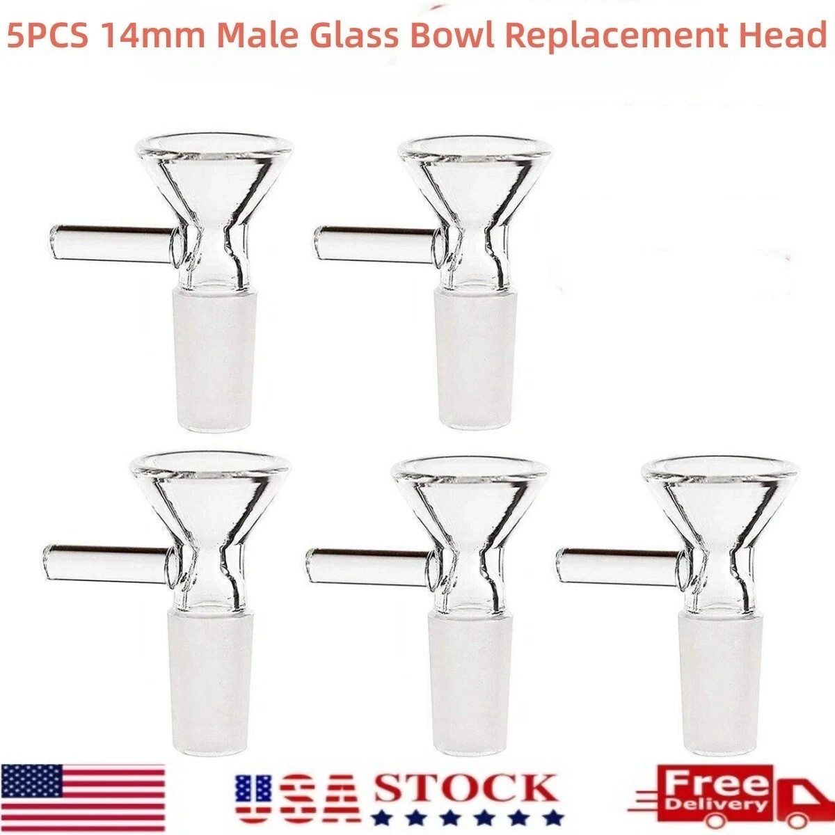 US 5 Pack - 14mm Male Glass Bowl for Water Pipe and Bong Replacement Heads