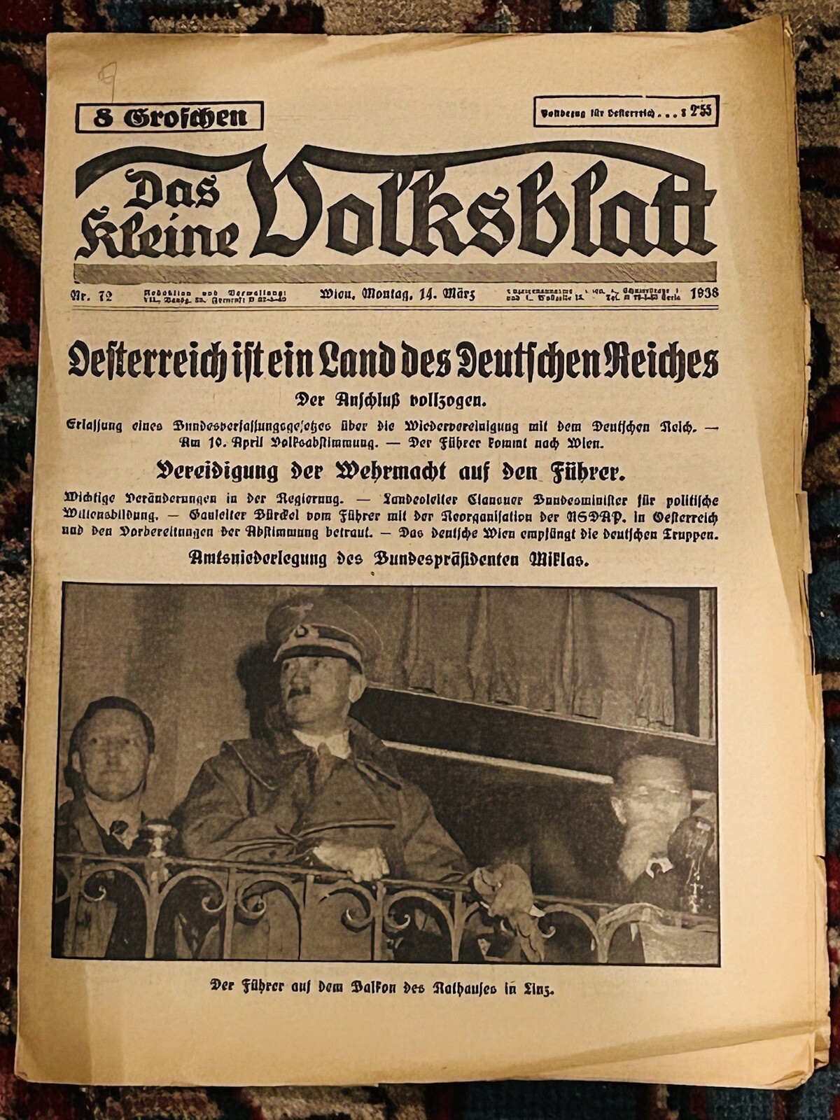 WW2 Era Vienna Paper Monday, 14 March, 1938 - Austria Is Annexed By Germany WW2 Era Vienna Paper Monday, 14 March, 1938 - Austria Is Annexed By Germany