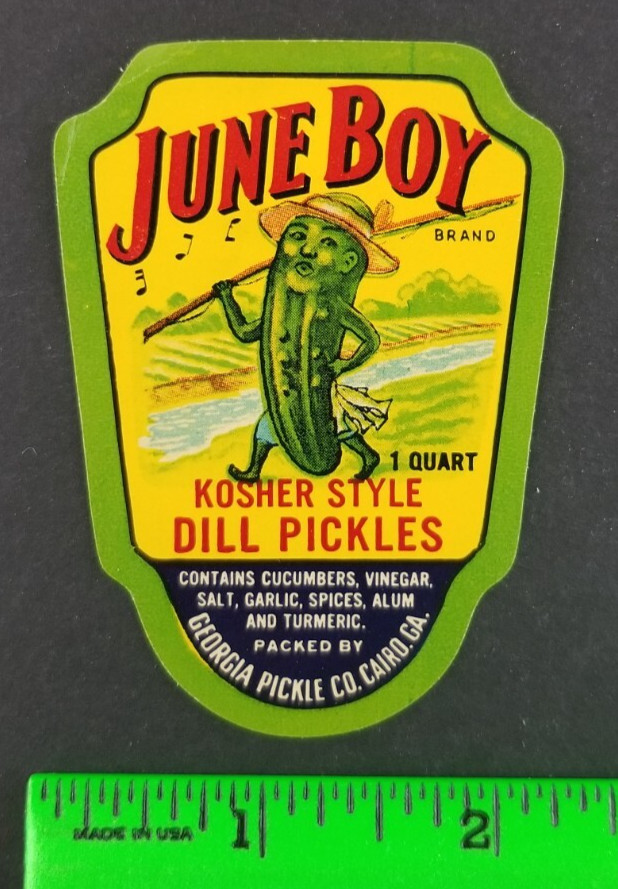 Vintage June Boy Dill Pickles Label Card Vintage June Boy Dill Pickles Label Card
